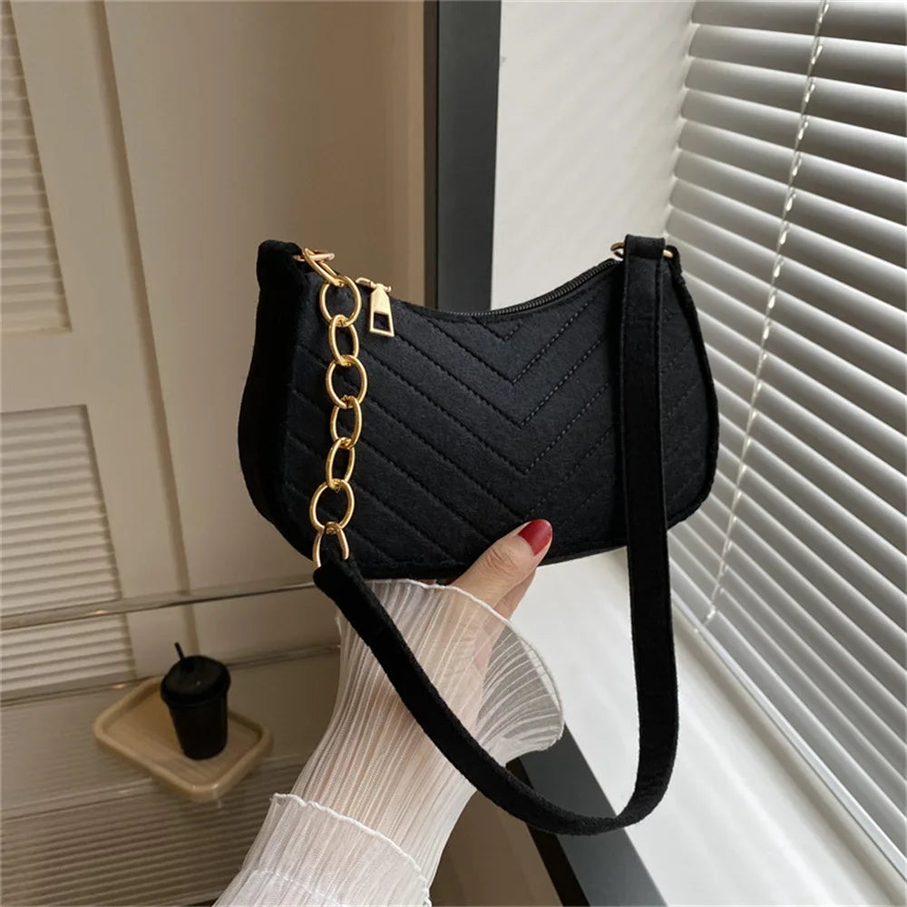 Women's Mini Felt Shoulder Bag - Ergonomic Underarm Saddlebag Purse Shoulder Pouch Simple Light Weigh Underarm Bag