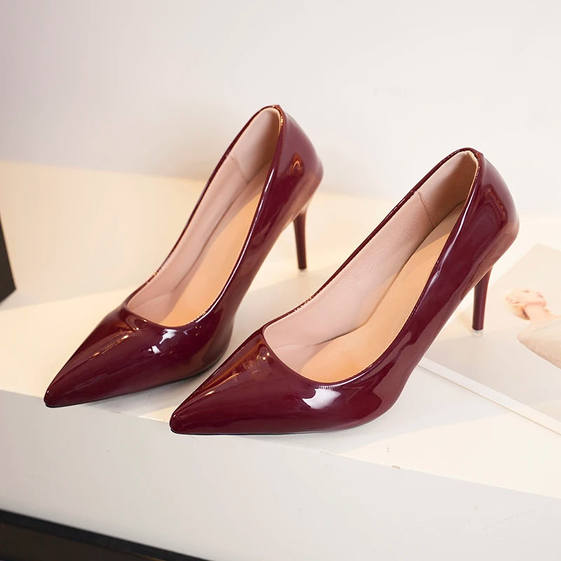 High Heels Pumps for Women Patent Leather Pointed Toe Fashion Daily 7.5cm Heels Shoes Large Size 35-42 Ladies Brand Pumps