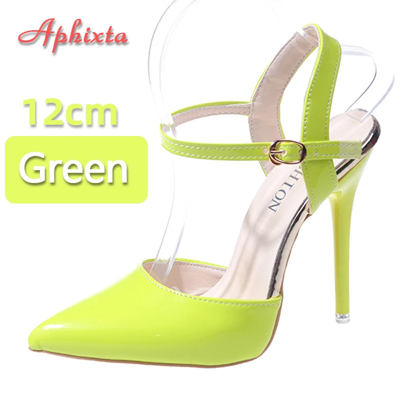 Aphixta Summer 12cm Super High Stiletto Heels Ankle Strap Sandals Women Hollow Pointed Toe Party Heels Shoes Plus Size 48