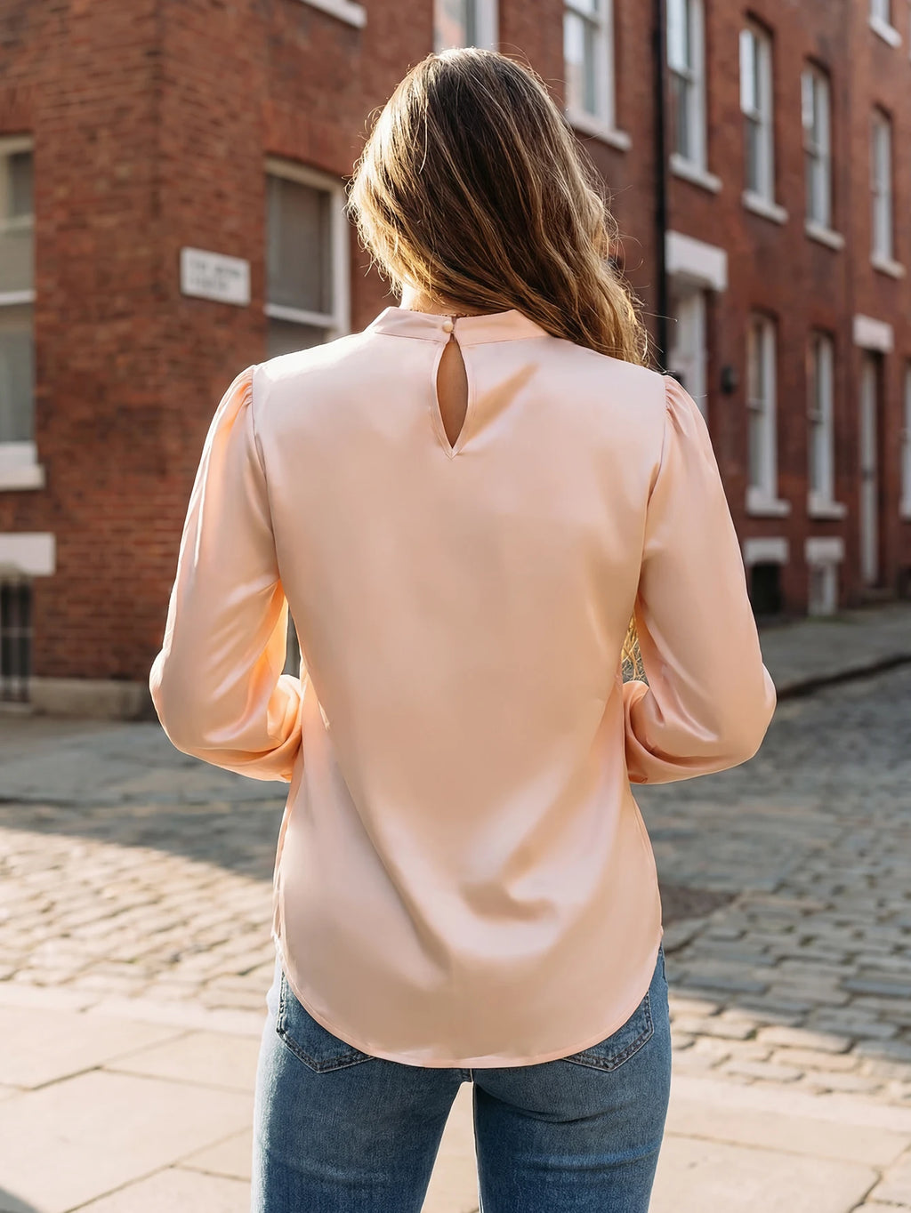Plus Size Blush Pink Satin Blouse Women High Neck Pleated Long Sleeve Elegant Office Work Shirt