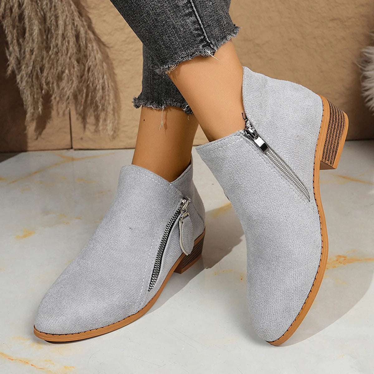 Women Boots Autumn/winter Side Ankle Boots Female Low Heel Low Tube Student College Style Women Shoes Comfortable Outdoor Shoes