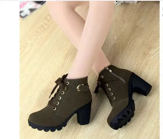 New Spring Winter Fashionable versatile Women Boots Lace-up Fashionable versatile Ladies Shoes comfortable High Heels Boots