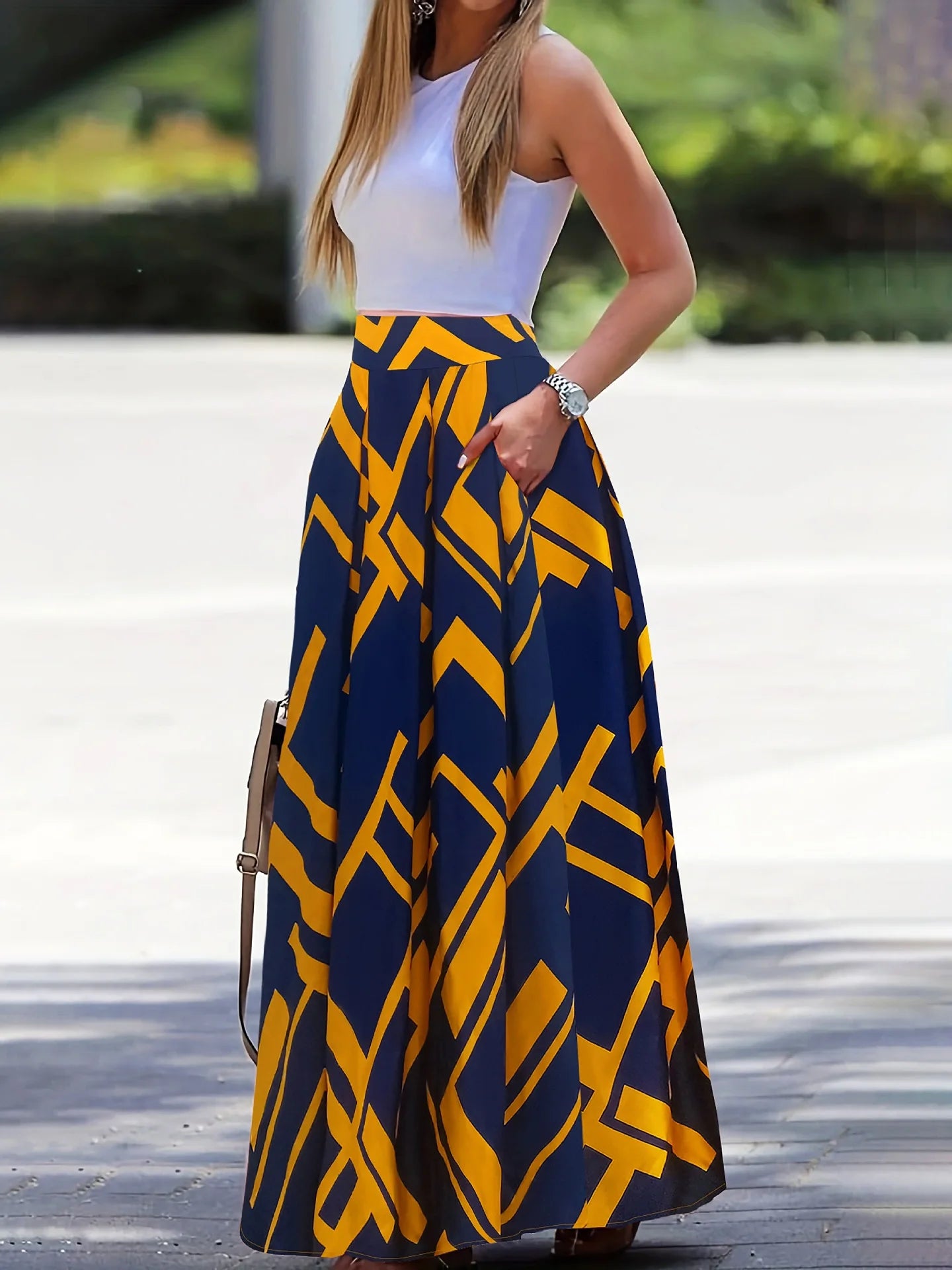 Long Skirts For Women Spring Summer High-waist Solid Color Long Skirt Women's Pocket Commuting A-line Pleated Fashion Long Skirt