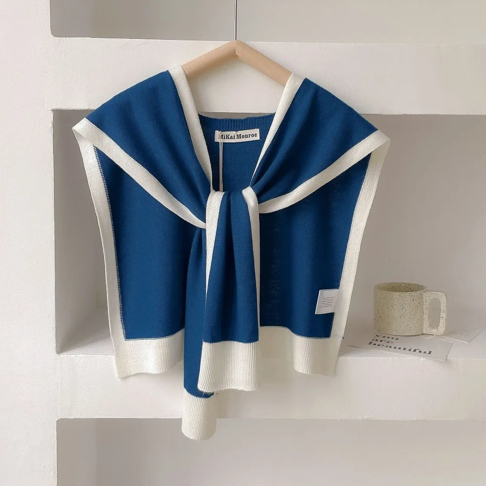 Knitted Shawl Fake Collar Women Detachable Collars Tie White Neckline Big Lapel False Collar Shoulder Wrap Clothing Accessories