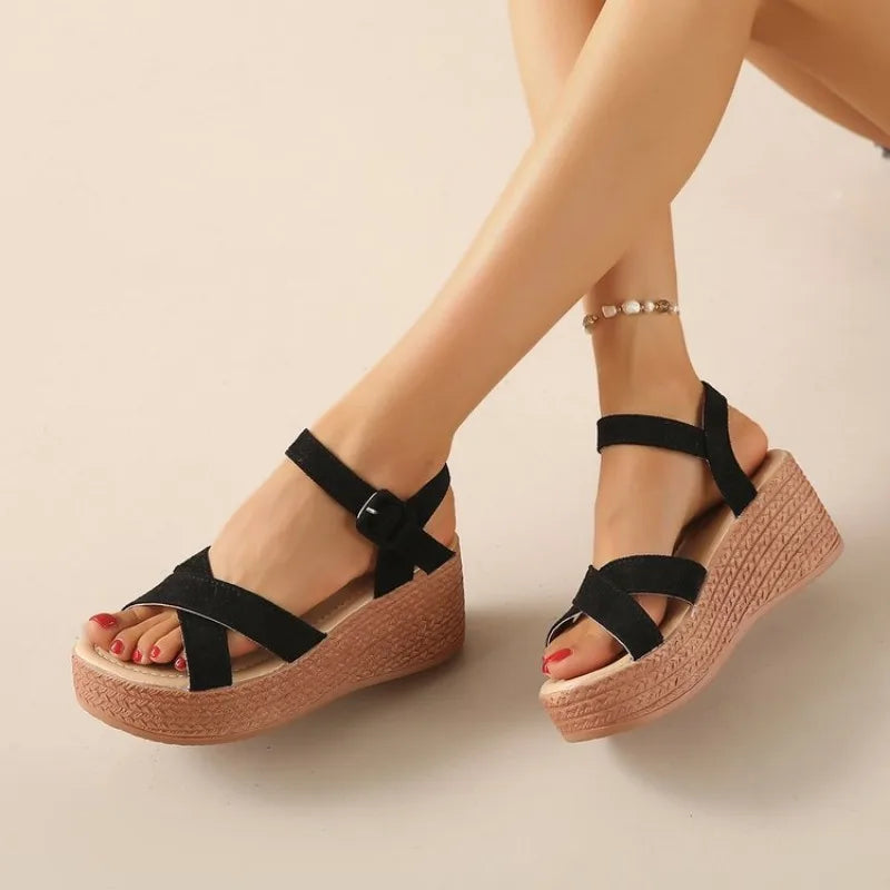 Women Sandals High Heels Platform Woman 2024 Summer Luxury Comfort Chunky Heeled Wedges Gladiator Sandals Red Shoes Plus Size 41