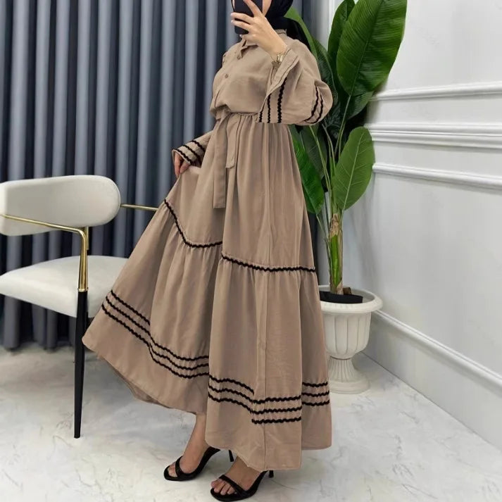 Modest Turndown Collar Abaya Dress
