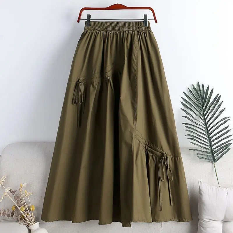 High Waist A-Line Skirt 2024 Summer New Sle Slimming Asymmetrical Belted Midi Skirt Women's f-length Skirts