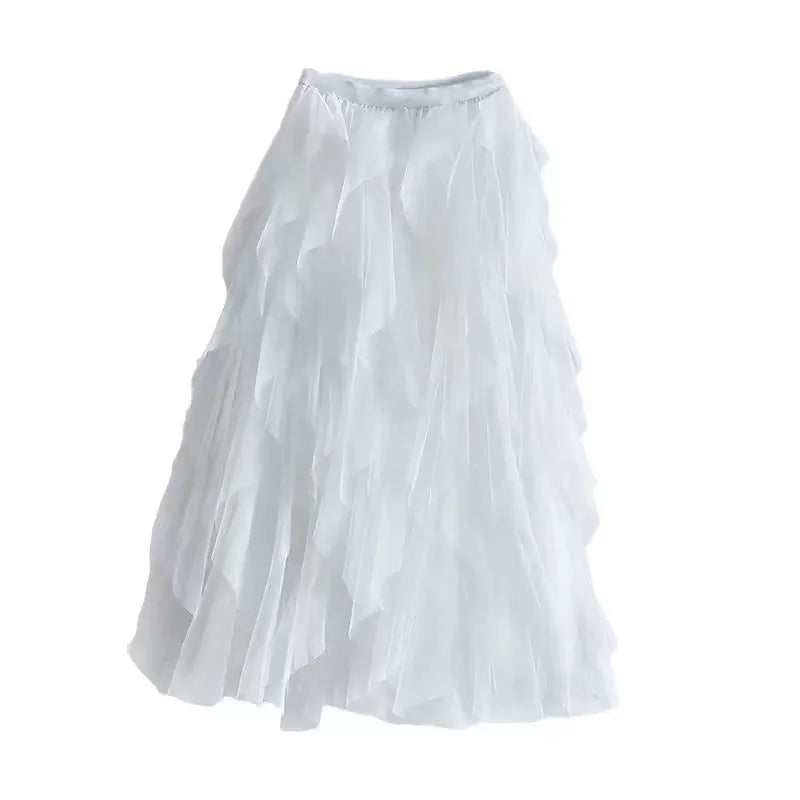 2025 New Fashion Tutu Tulle Skirt Women Long Maxi Skirt Spring Summer Korean Black Pink High Waist Pleated Skirt Female One Size