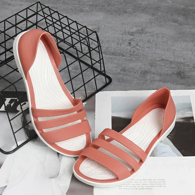 Fashion Open-Toed Slides Shoes For Women Summer Flat Sandals Candy Color Casual Beach Outdoot Female Ladies Jelly Slippers