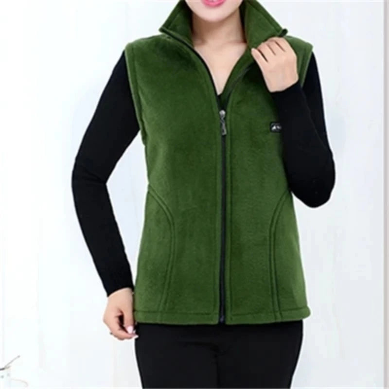 Spring Autumn Women Vest Jacket Middle-Aged Casual Solid Sleeveless Gilet Femme Pocket Short Waistcoat