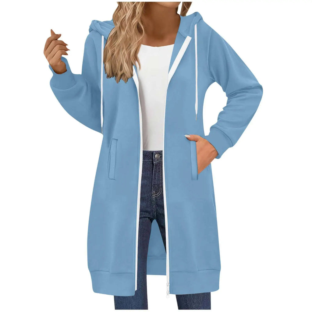 Women's Clothing Long Sweatshirt Casual Versatile Drawstring Long Sleeve Hooded Jacket with Pockets