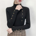 2026 Autumn Knitted Turtleneck Sweaters Women Solid Knitted Female Cotton Soft Elastic Color Slim Pullovers Button Full Sleeve