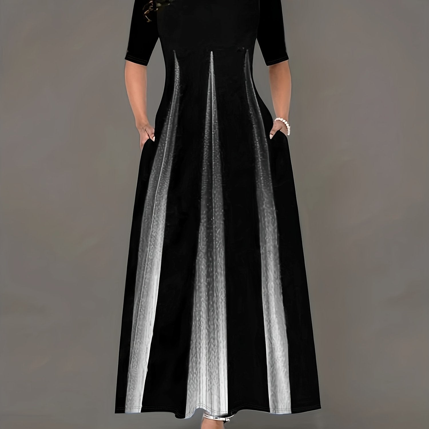 Eye-Catching Graphic Print Vintage Maxi Dress - Timeless Crew Neckline, Short Sleeves - Fashionable Womens Clothing, Flowy Maxi Length, Vintage-Inspired Design