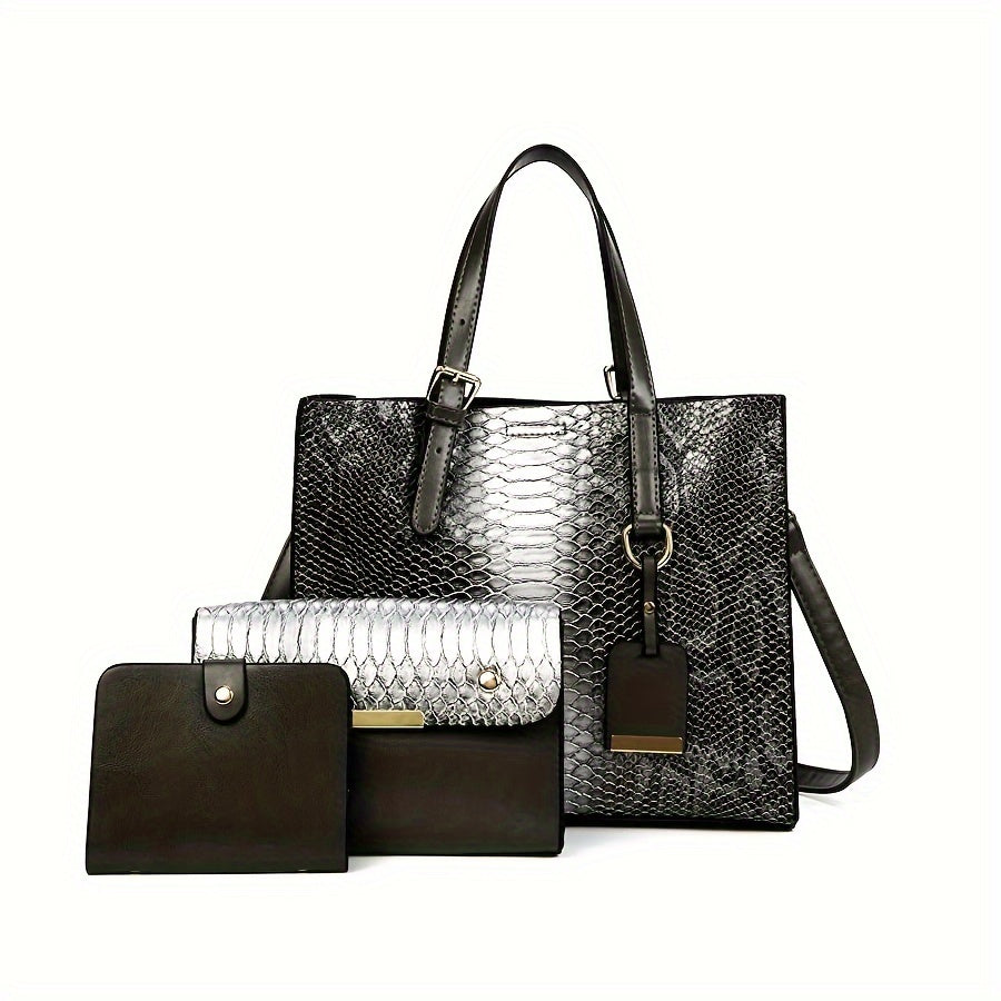 Set of 3 Stylish Tote Bags for Women Featuring a Crocodile Pattern