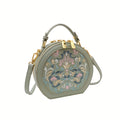 Elegant Floral Embroidered Crossbody Bag - Chic Faux Leather Shoulder Purse with Golden-Tone Hardware, Zip Closure, and Polyester Lining - Handwash/Dry Clean, Multicolor