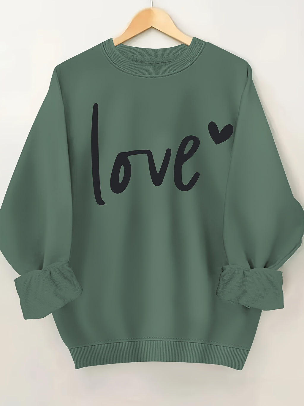 Plus Size Letter Print Sweatshirt, Crew Neck Casual Sweatshirt For Fall & Spring, Women's Plus Size Clothing