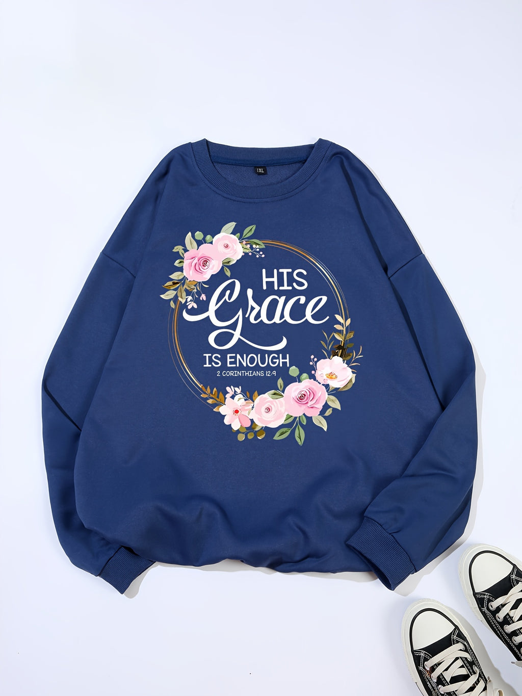 Plus Size Graphic Print Sweatshirt, Crew Neck Casual Sweatshirt For Fall & Spring, Women's Plus Size Clothing
