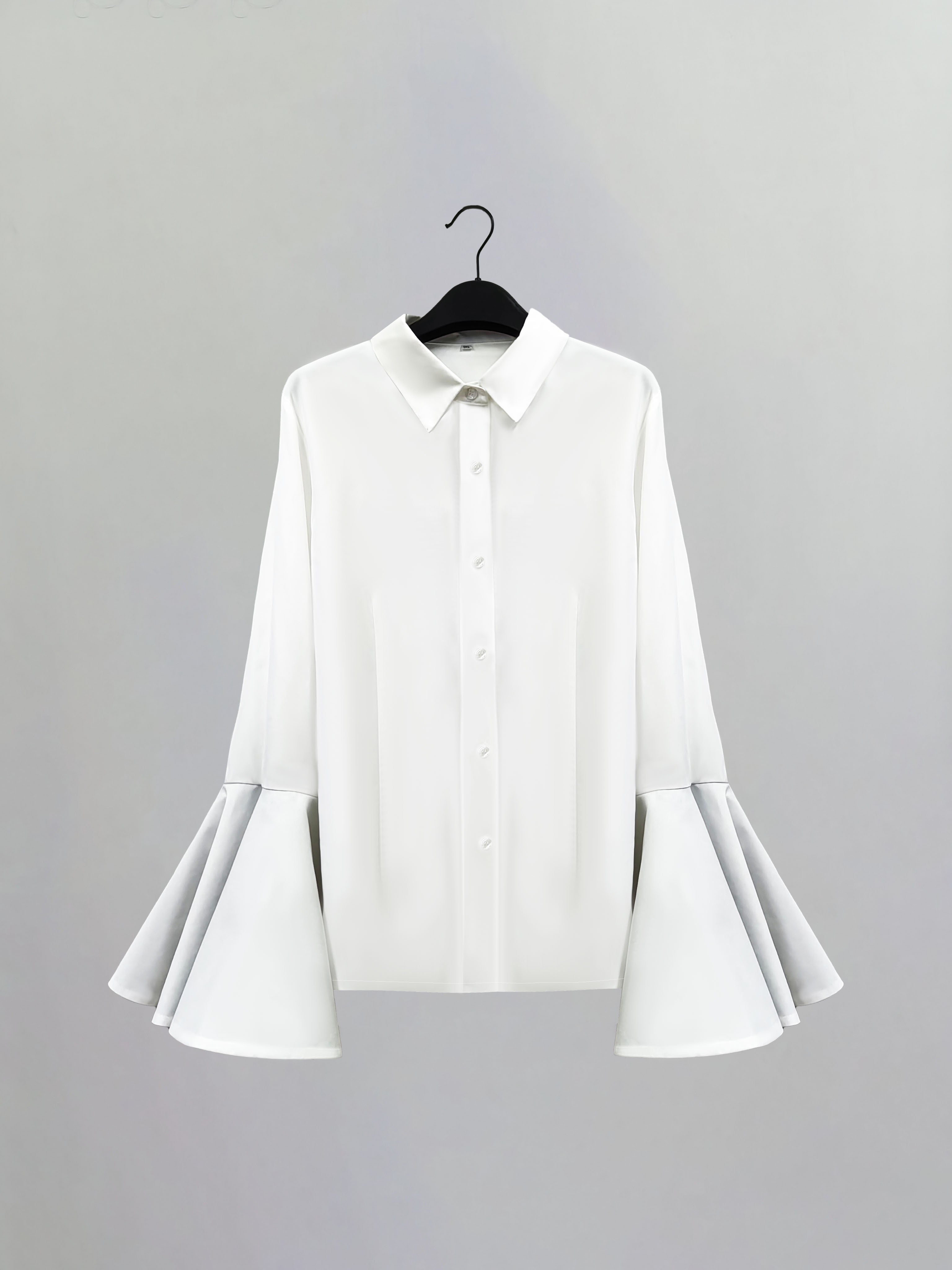 Plus Size Solid Flare Long Sleeve Shirt, Elegant Button Front Shirt For Spring & Fall, Women's Plus Size Clothing