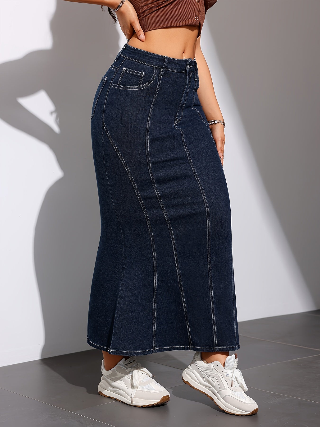 Stunning Women's Mermaid Trumpet Denim Skirt - High-Waist, Stretchy, Long Flared, Casual to Formal, Comfortable, Perfect for Various Occasions - Ideal for Work, Date, Party, or Daily Wear