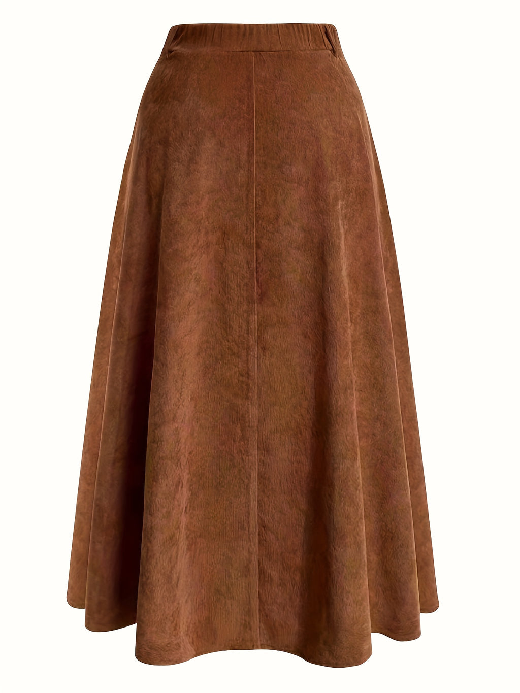 Plus Size Solid Button Front Skirt, Casual Corduroy Skirt For Spring & Fall, Women's Plus Size Clothing