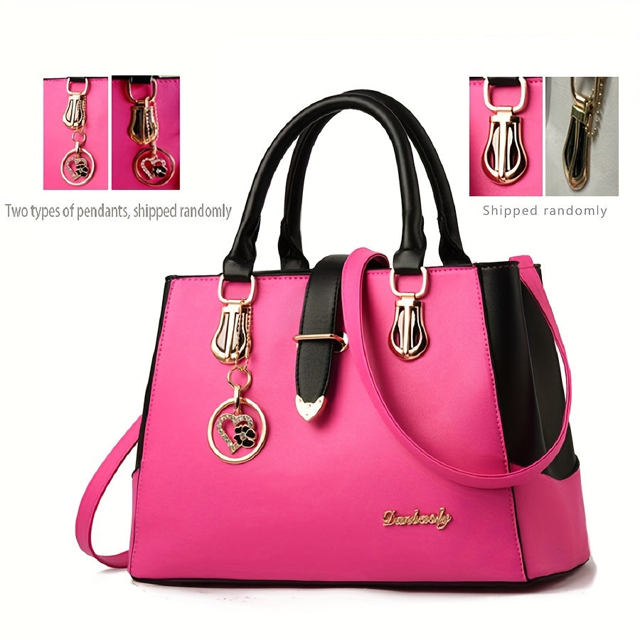 Fashionable Womens Letter Detail Shoulder Bag - Comfortable Double Handle, Spacious Purse for Work & Daily Use - Timeless Elegant Style