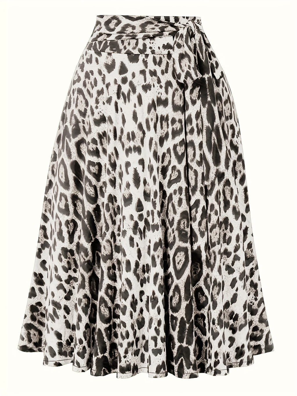 Plus Size Leopard Print Knot Skirt, Casual Elastic Waist Skirt For Spring & Summer, Women's Plus Size Clothing