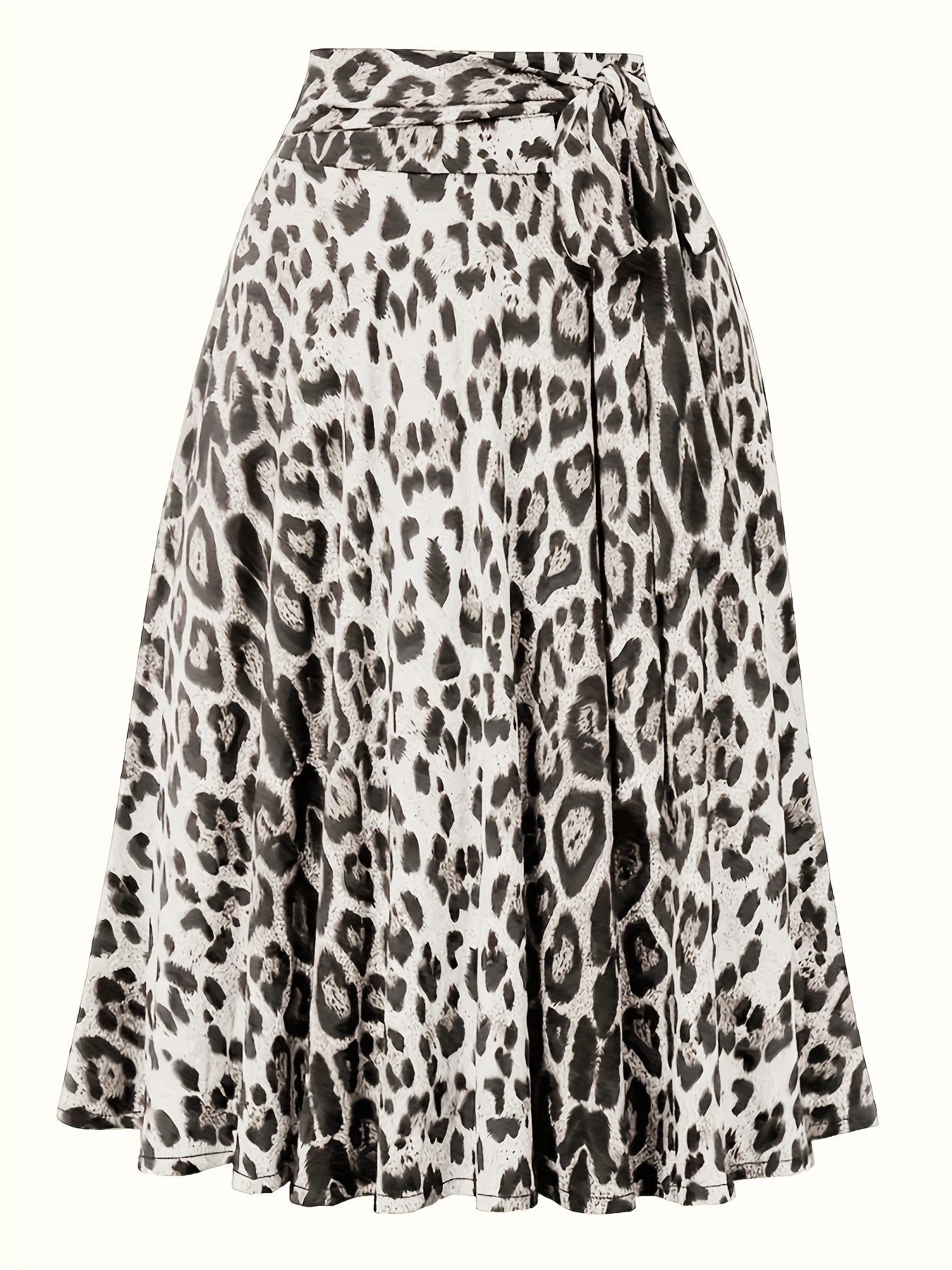 Plus Size Leopard Print Knot Skirt, Casual Elastic Waist Skirt For Spring & Summer, Women's Plus Size Clothing
