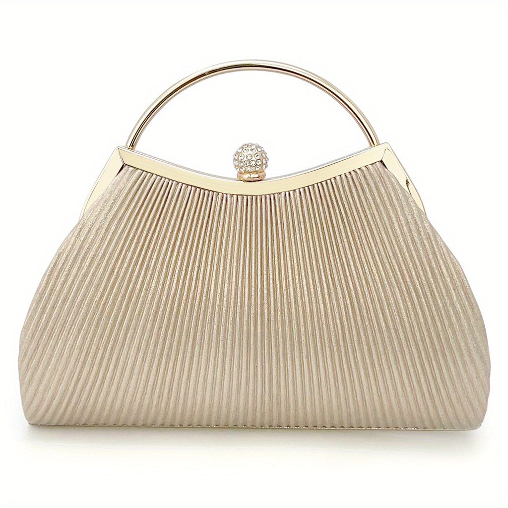[Evening Clutch Purse] Rhinestone Decor Ruched Evening Bag for Women - Top Ring Clutch Purse Handbags for Wedding Prom Dinner