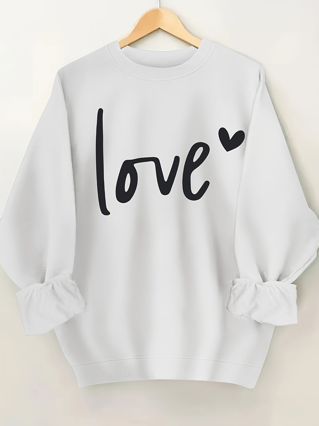 Plus Size Letter Print Sweatshirt, Crew Neck Casual Sweatshirt For Fall & Spring, Women's Plus Size Clothing