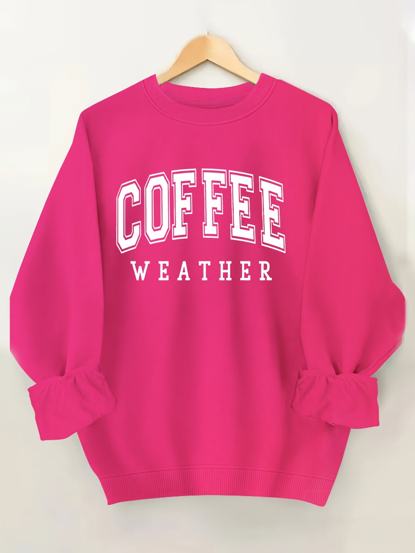Plus Size Coffee Print Sweatshirt, Casual Long Sleeve Crew Neck Pullover Sweatshirt, Women's Plus Size Clothing