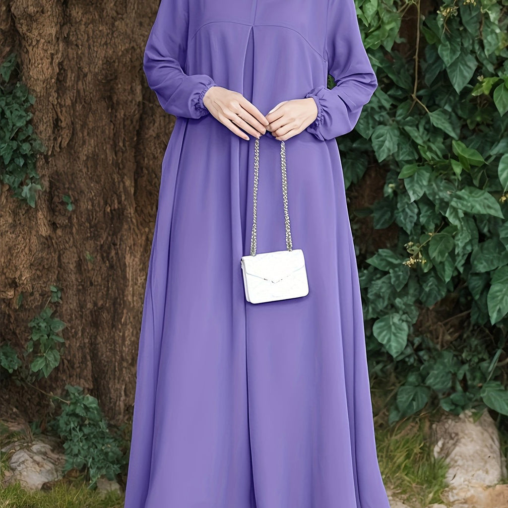 Long Sleeve Elegant Solid Color Maxi Dress for Spring & Fall, Simple Modest Women's Clothing