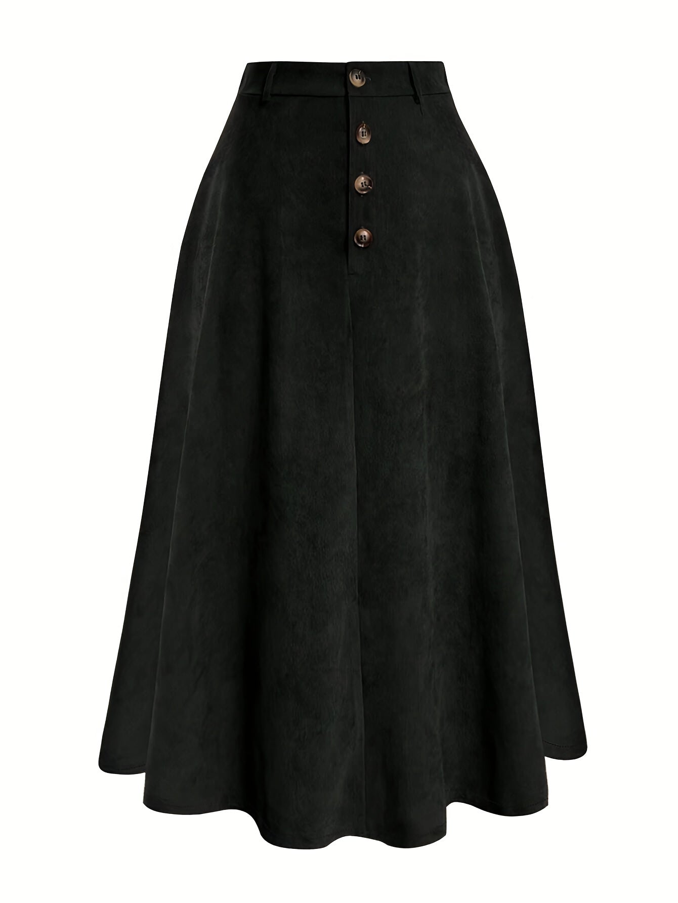 Plus Size Solid Button Front Skirt, Casual Corduroy Skirt For Spring & Fall, Women's Plus Size Clothing