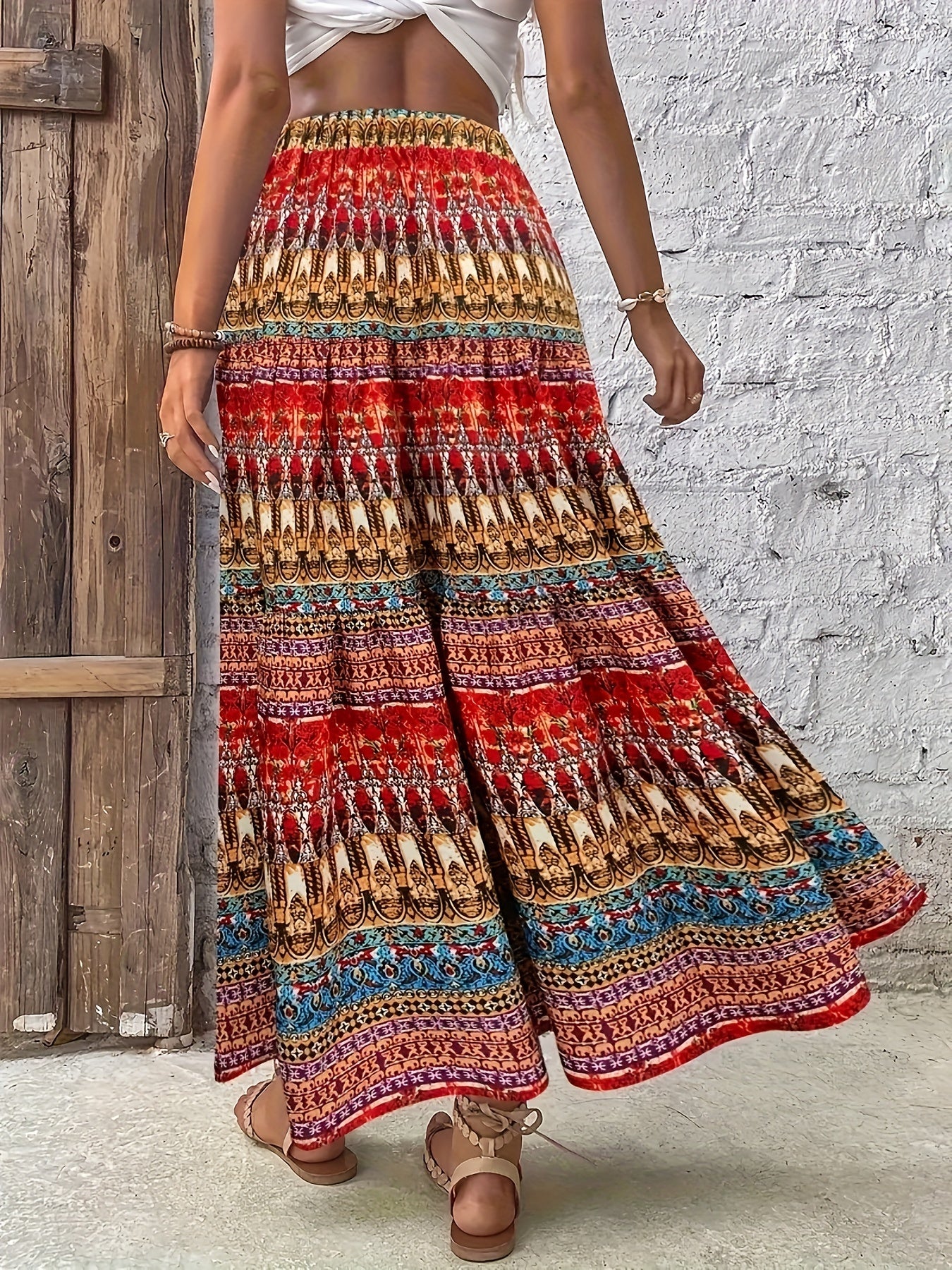 Plus Size Floral Print Skirt, Casual Elastic Waist Skirt For Spring & Summer, Women's Plus Size Clothing