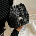 Fashion Sequins Popular Niche Design Sequin Bags Creative And Simple New Women's Bags Personality Chain Shoulder Diagonal Cross-body Bucket Bags Creative Sequin Simple Bags