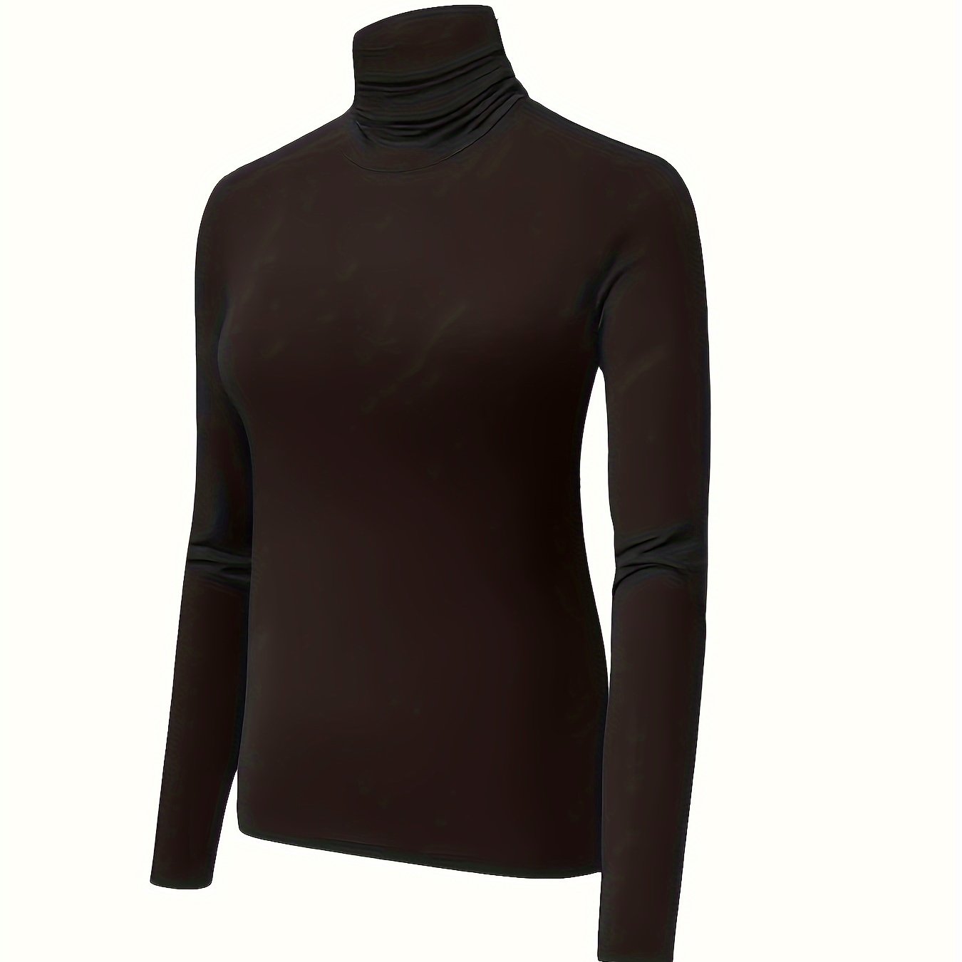Plus Size Solid Turtleneck Long Sleeve Slim Fit Casual T-Shirt - Women's Plus Size Clothing, Comfortable and Versatile, Perfect for Daily Wear