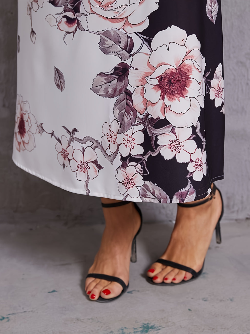 Floral Print Keyhole Dress, Elegant Long Sleeve Crew Neck Maxi Dress, Women's Clothing