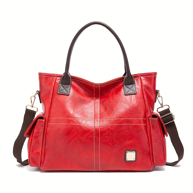 Large Capacity Retro Satchel Purse - Spacious Tote & Crossbody Bag with Durable Fashion PU Leather - Timeless Style for On-the-Go