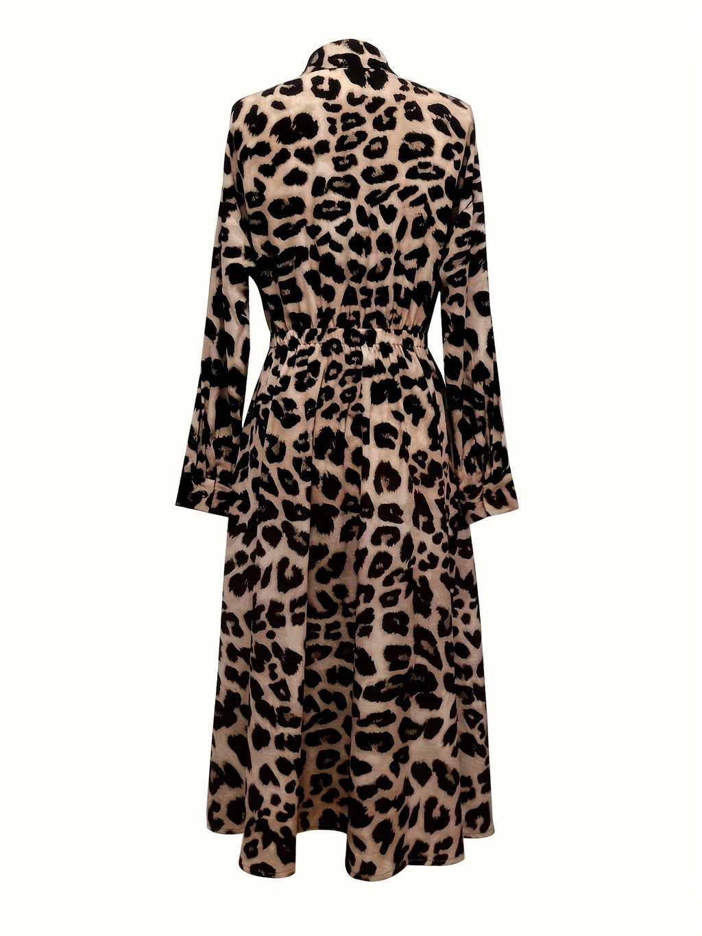 Leopard Print Maxi Dress, Casual Button Front Long Sleeve Dress, Women's Clothing