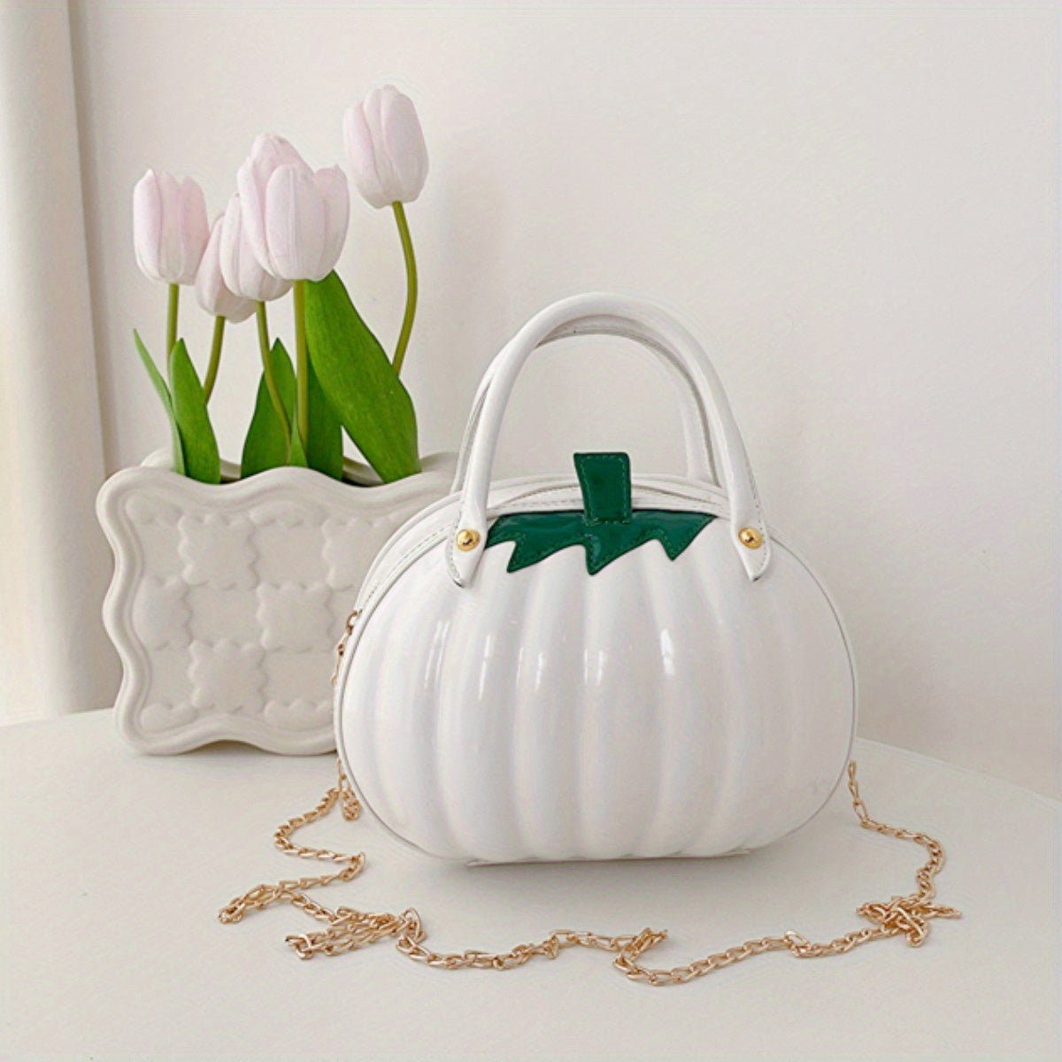 Pumpkin Shaped Satchel Novelty Crossbody Bag, PU Leather Creative Bag Purse, Fancy Versatile Fashion Halloween Candy Bag