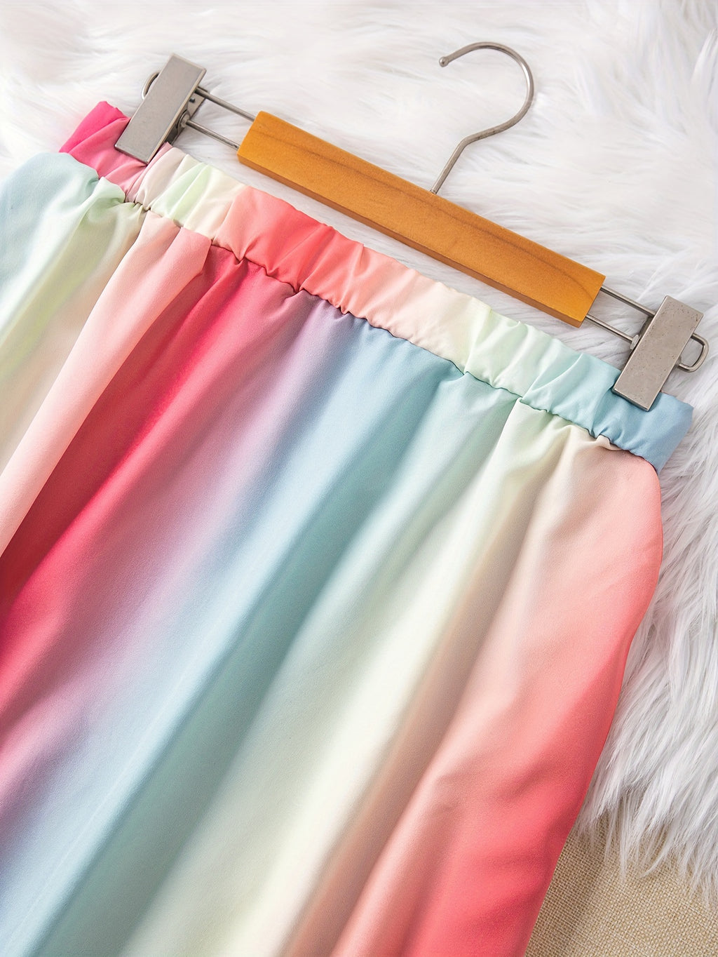 Plus Size Ombre Print Elastic Waist Skirt, Casual Skirt For Spring & Summer, Women's Plus Size Clothing