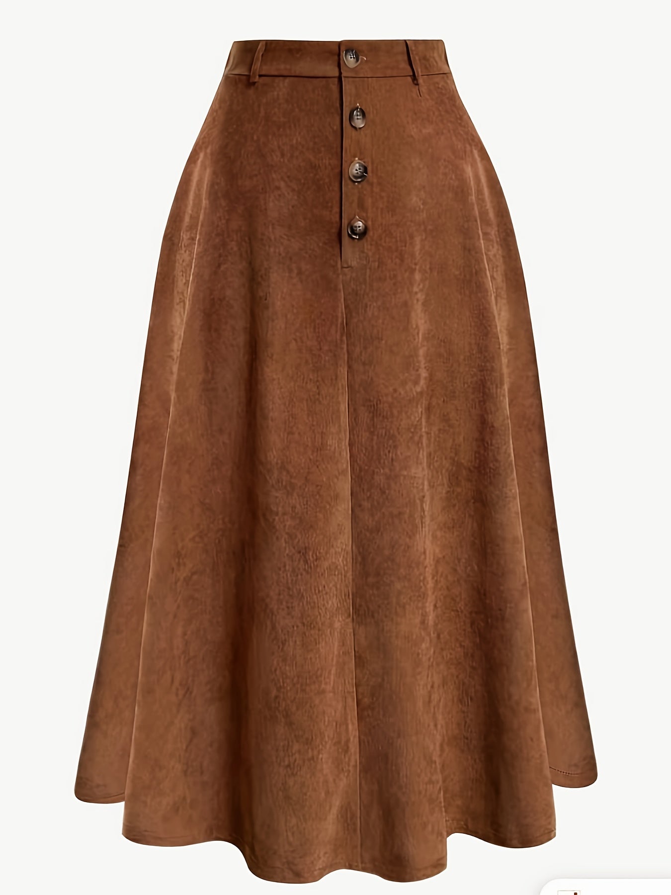 Plus Size Solid Button Front Skirt, Casual Corduroy Skirt For Spring & Fall, Women's Plus Size Clothing