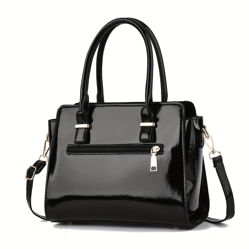 Classic Solid Color Crocodile Pattern Handbag with Clutch Purse, Textured Bags for Wo
