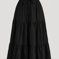 Plus Size Solid Ruched Tiered Skirt, Casual Elastic Waist Midi Skirt For Spring & Summer, Women's Plus Size Clothing
