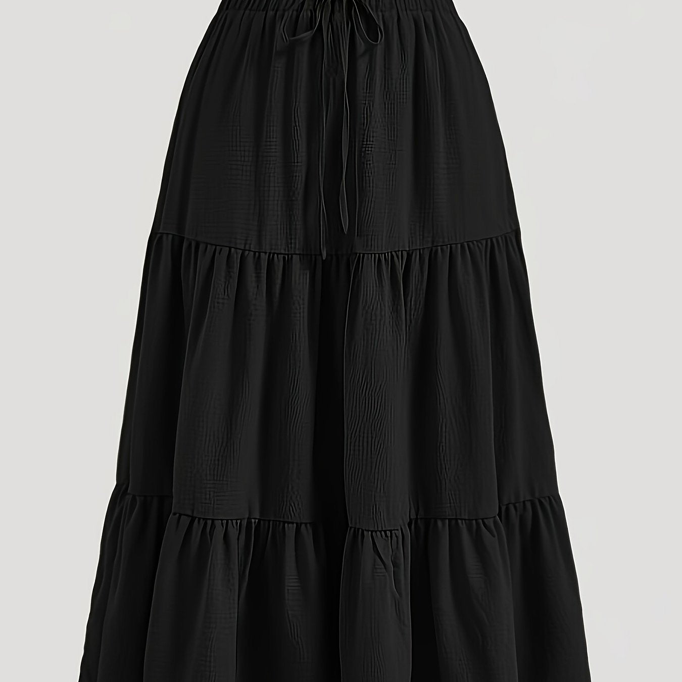 Plus Size Solid Ruched Tiered Skirt, Casual Elastic Waist Midi Skirt For Spring & Summer, Women's Plus Size Clothing