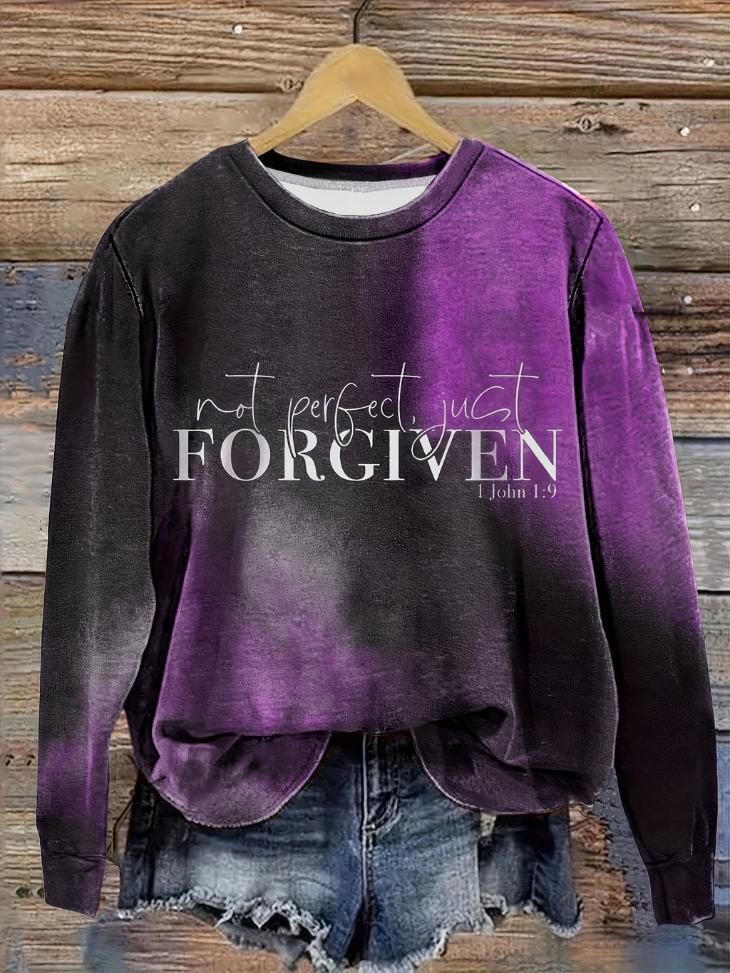 Cozy Plus Size FORGIVEN Print Pullover Sweatshirt - Soft, Casual, Long Sleeve Crew Neck Design for Fall & Winter - Women's Comfortable Plus Size Clothing for Everyday Wear