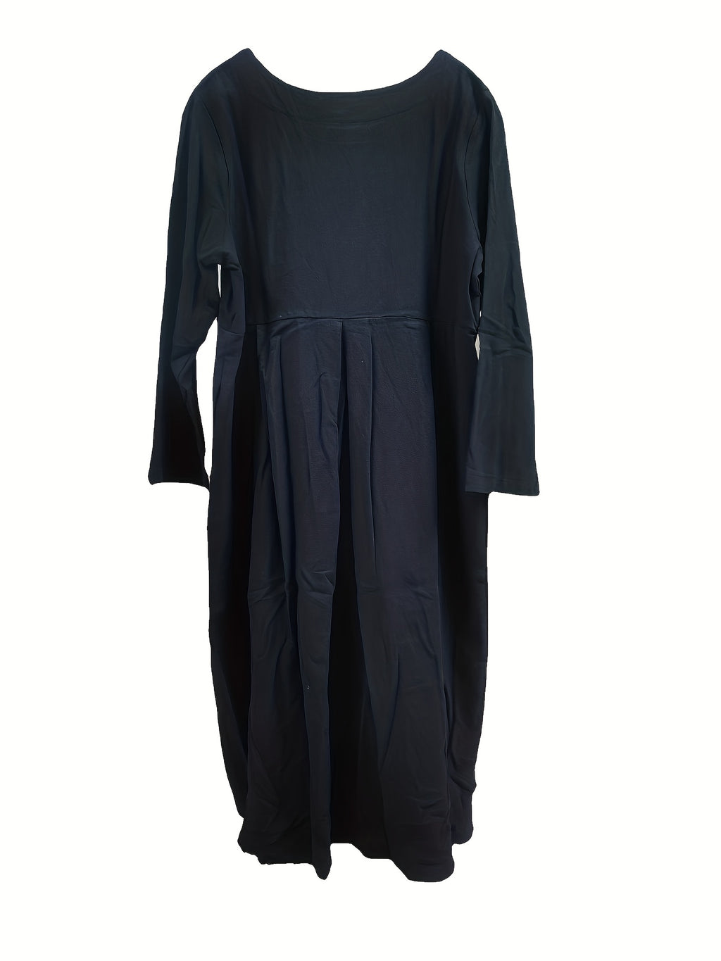 Chic Solid Maxi Dress with Pleated Hem - Flattering 3/4 Sleeves & Loose Fit - Perfect for Spring & Fall - Womens Casual Crew Neck Dress