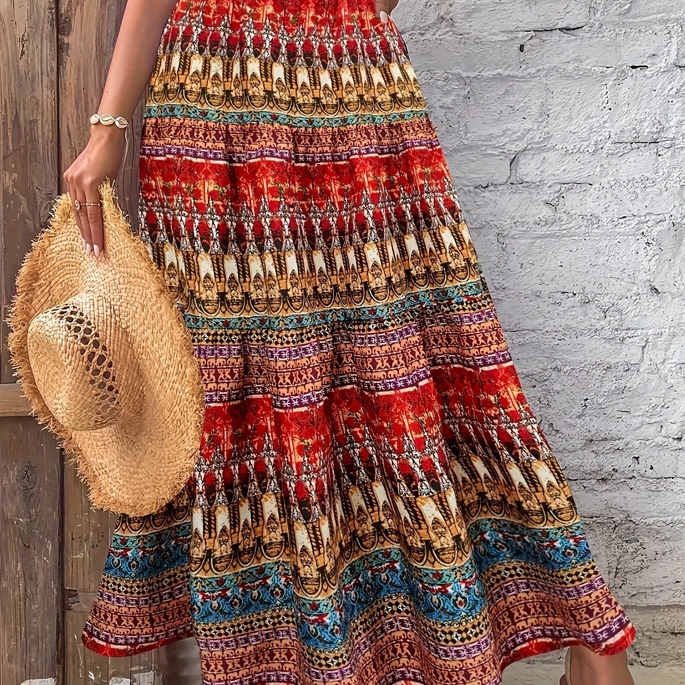 Plus Size Floral Print Skirt, Casual Elastic Waist Skirt For Spring & Summer, Women's Plus Size Clothing