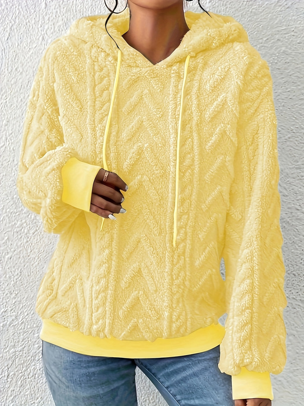 Plus Size Solid Fuzzy Hooded Sweatshirt, Casual Long Sleeve Pullover Sweatshirt, Women's Plus Size Clothing