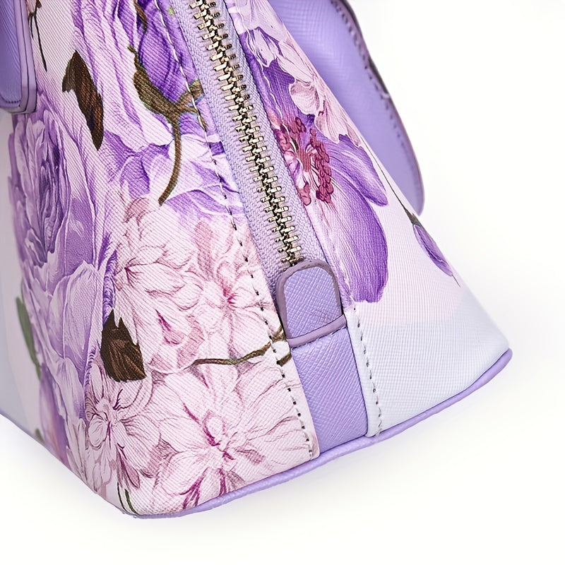 Stylish Floral Print Boston Bag - Spacious Top Handle Crossbody Handbag with Adjustable Shoulder Strap, Elegant Women's Fashion Purse for Daily Use