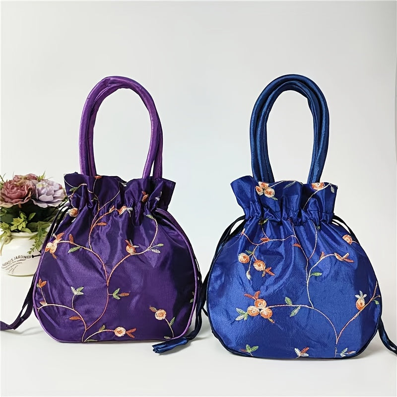 1pc Elegant Floral Clutch for Wo/Chic Drawstring Bucket Bag/Polyester Lining/Perfect for Coins & Phone/White & Pink/Cute Purse